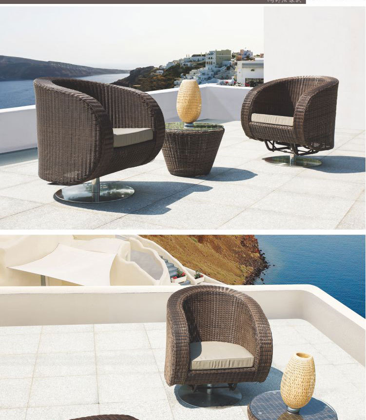客厅阳台旋转藤椅藤茶几三件套组合 庭院休闲编藤创意小户型家具