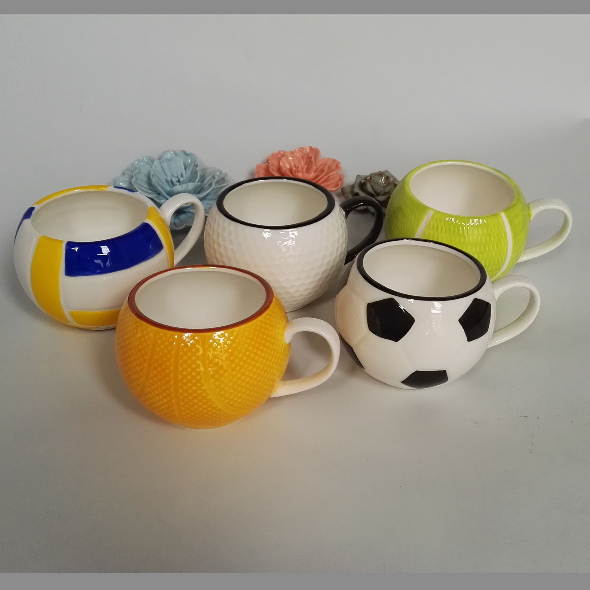 球形杯 强化釉下手彩创意陶瓷茶杯 咖啡杯 足球篮球排球网球