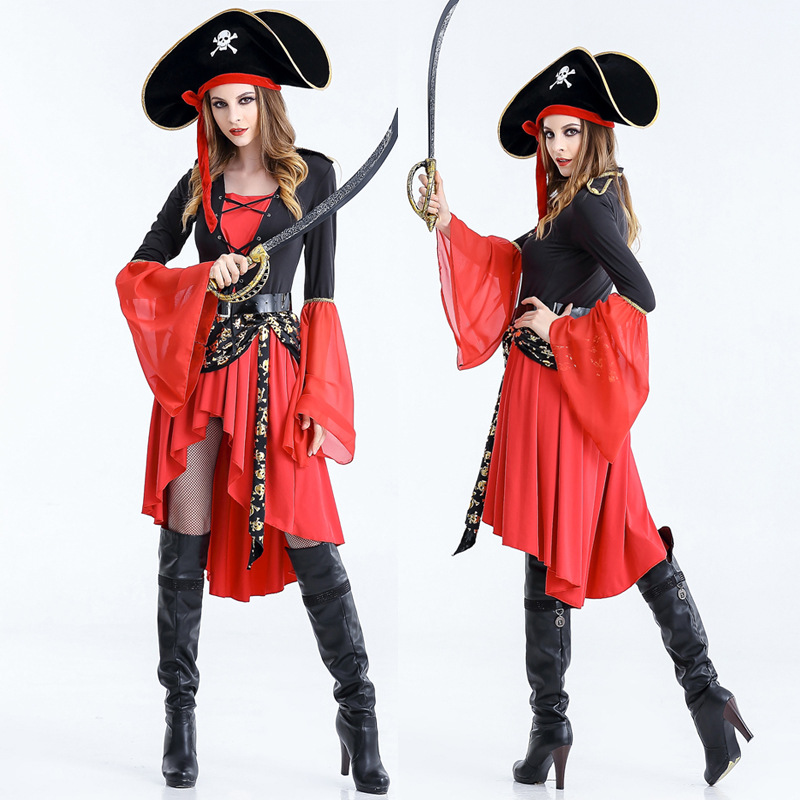 新款万圣节女海盗套装 加勒比海盗女装 杰克船长女装海盗