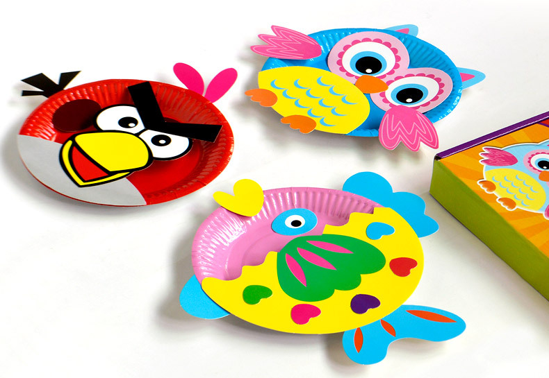 手工纸盘 儿童diy手工制作幼儿园美劳创意材料包卡通彩盘粘贴画