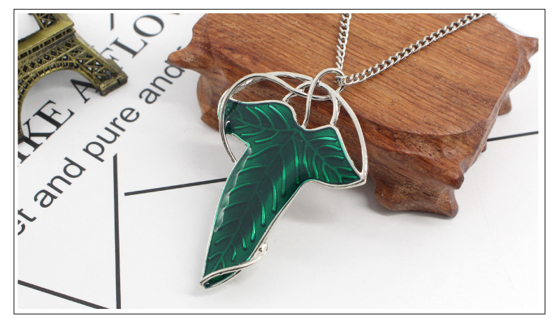 欧美电影指环王魔戒霍比特人树叶胸针精灵绿叶吊坠项链两用饰品批