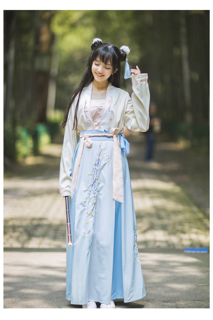 8386实拍 一件代发 汉服女对襟襦裙 齐腰绣花间色 日常襦裙 三件