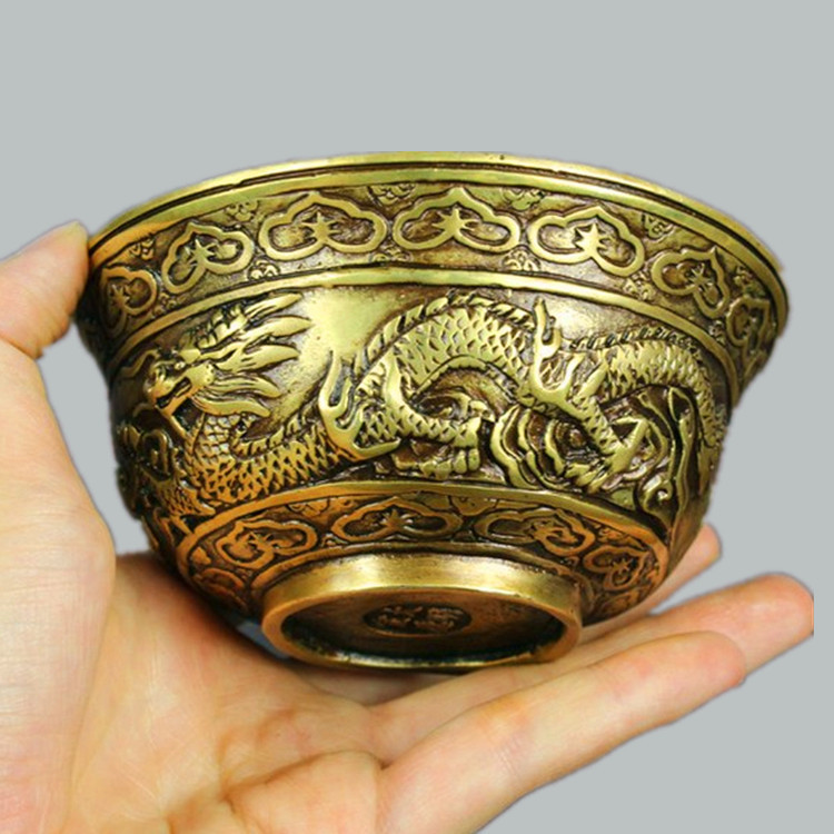 供应 复古铜器工艺品 家居摆件 仿古精铜 龙凤呈祥 纳福铜碗