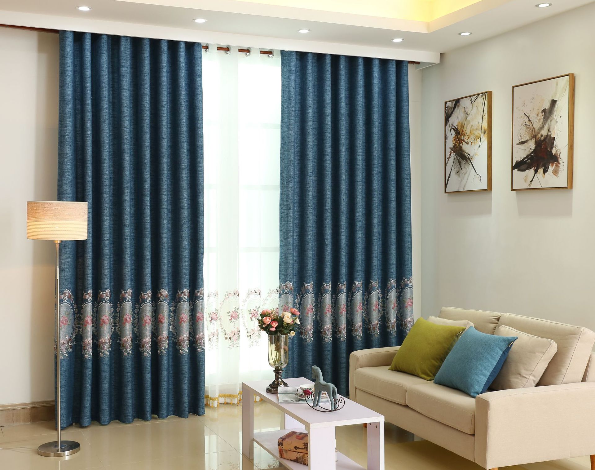 高品质棉麻小清新田园绣花遮阳窗帘布 客厅卧室成品全遮光布窗帘