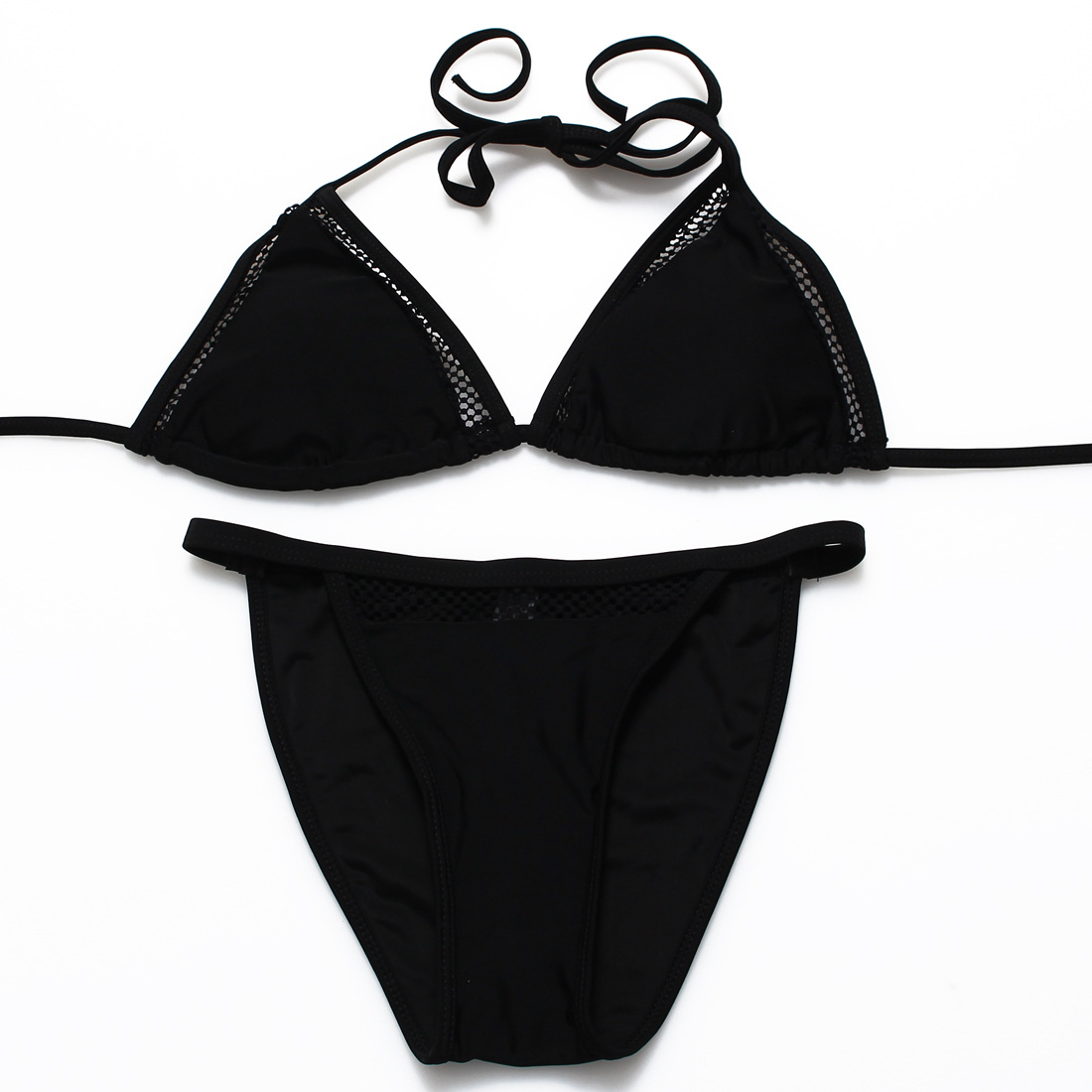 外贸热销性感黑色比基尼网纱镂空泳装女士分体游泳衣欧美bikini