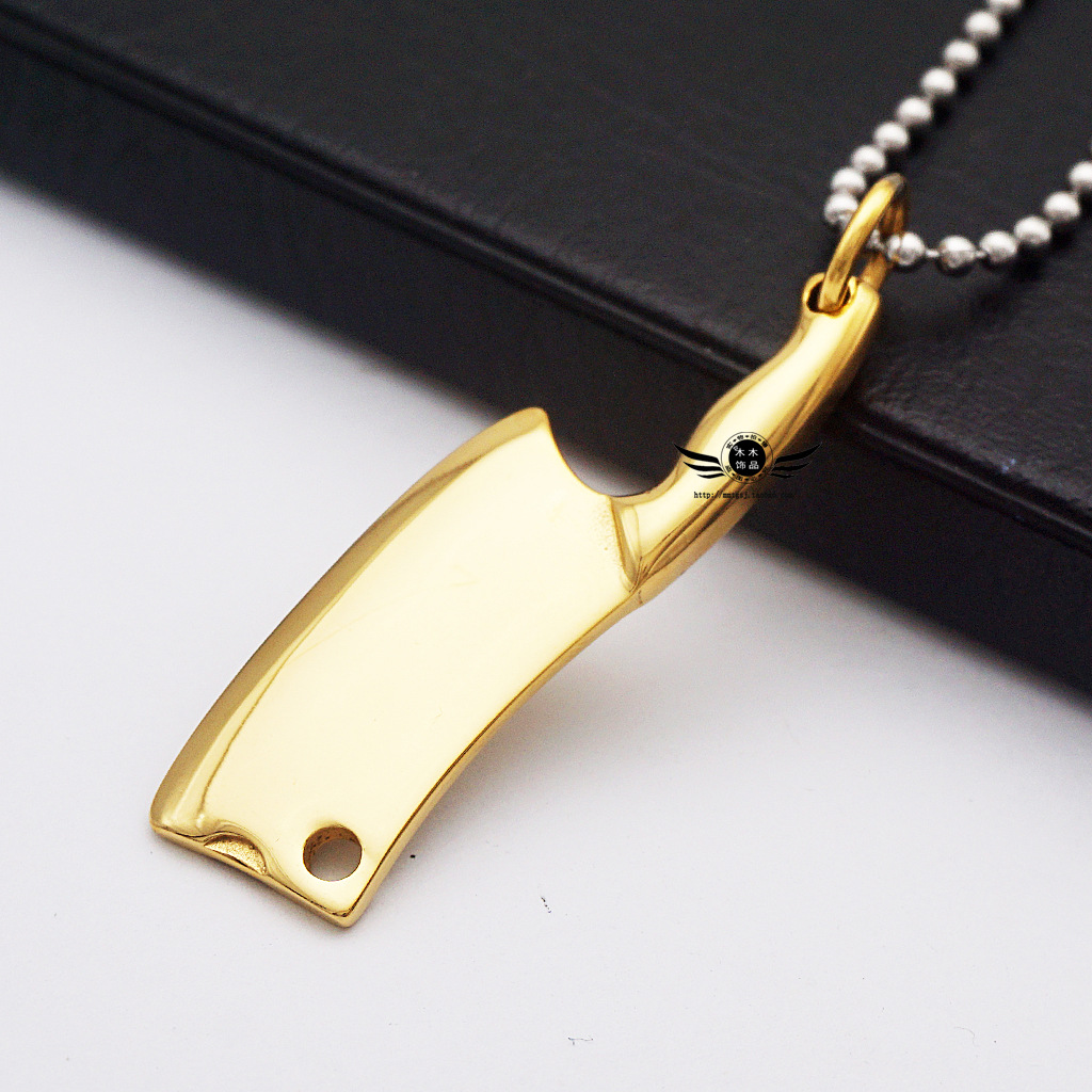 厂家直销 不锈钢饰品 创意菜刀男士吊坠 钛钢项链 彩色 黑金