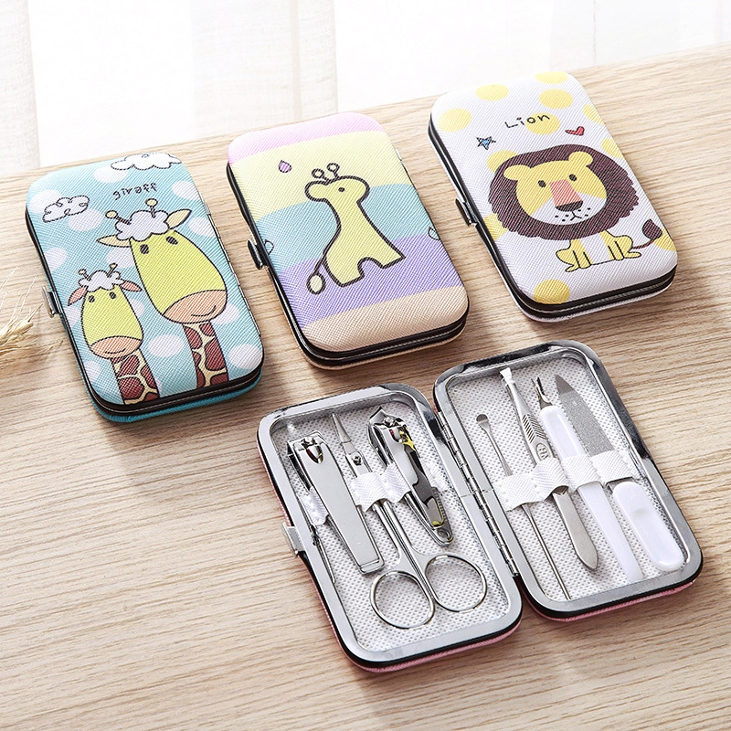 Cartoon Nail Clippers 7-Piece Set Household Stainless Steel Ear Pick Nail Clippers Manicure Tool Pedicure Nail Scissors Kit