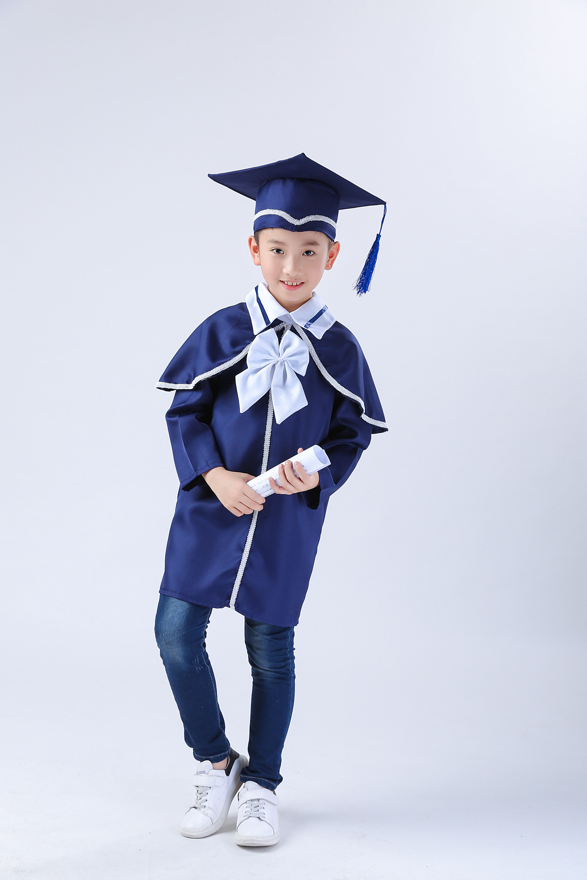 儿童博士服毕业礼服幼儿园毕业照学士服披肩蝴蝶结中小学生表演服