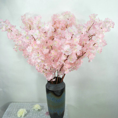 强力推荐 装饰三杈樱花摆件 落地造景假花 手工绢布樱花批发