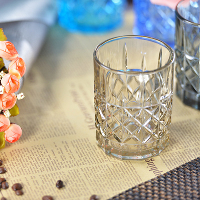 百丽儿 淘工厂货源单层办公室圆形水杯纯色复古怀旧cup 玻璃口杯