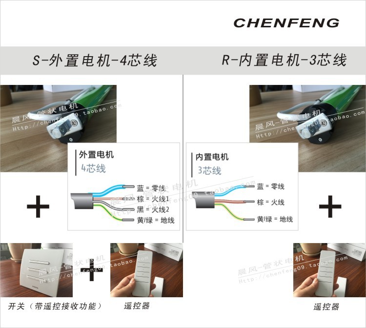 t-35s标准型4芯线管状电机电动遥控卷帘升降防盗窗10n17转ac220v