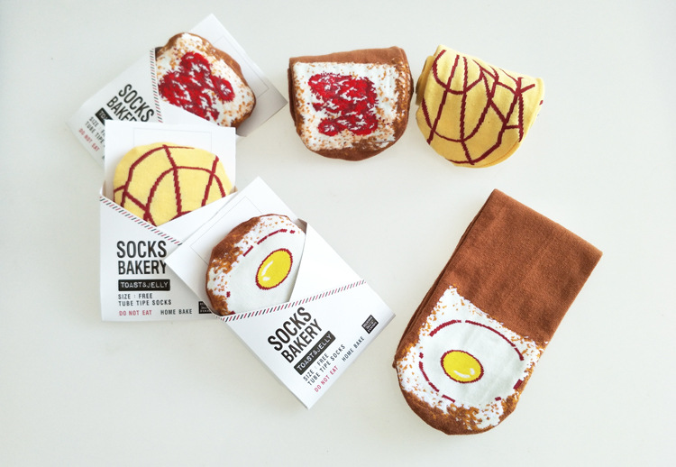 日系仿真面包全棉情侣中筒袜子 吸汗透气全棉男士袜 吃货袜子