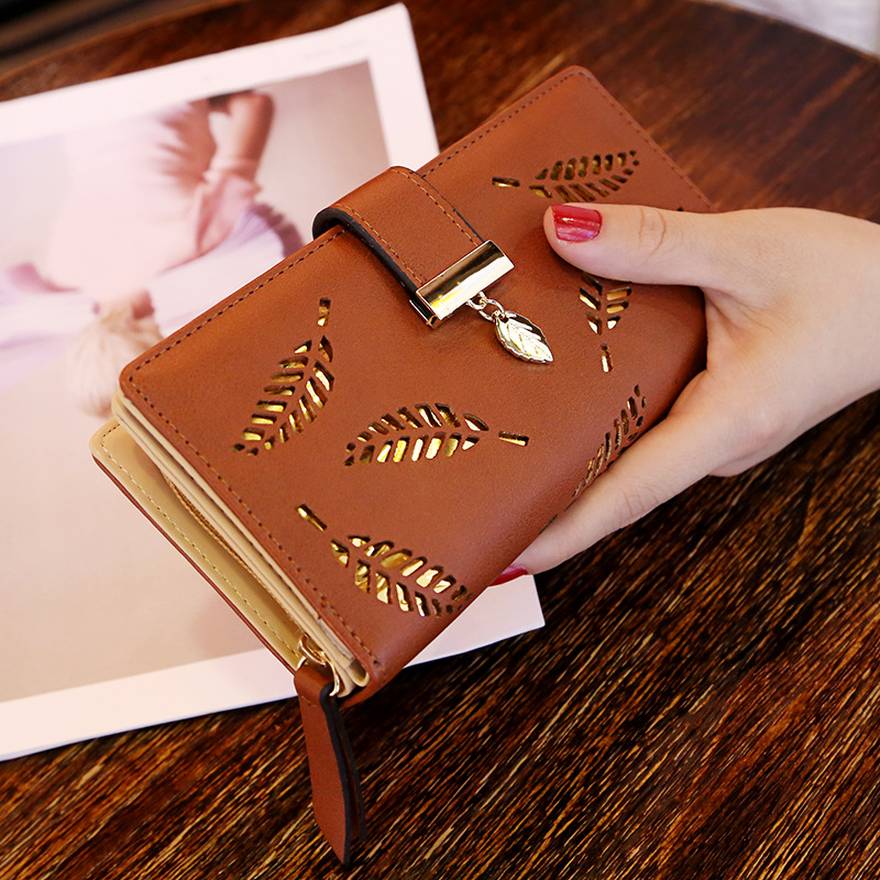 2023 New Korean Women's Wallet Long Fashion Clutch Hollow Leaves Zipper Hasp Wallet Women's Bag