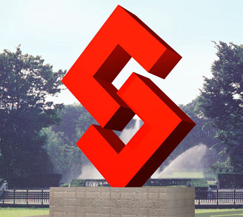 大型不锈钢红色魔方雕塑 户外城市园林革命主题雕塑金属摆件 235