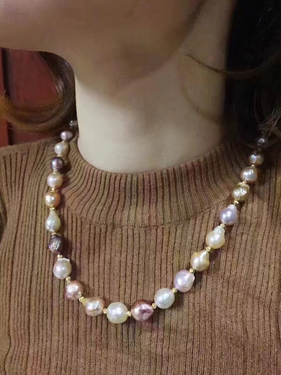 淡水珍珠巴洛克混彩色套装 项链手链