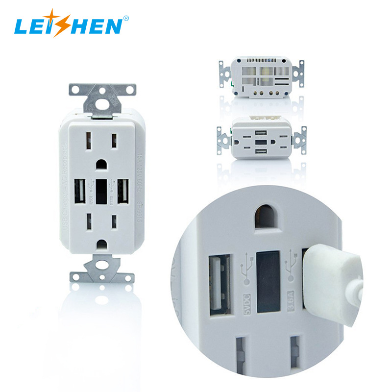 美式双usb充电墙壁插座