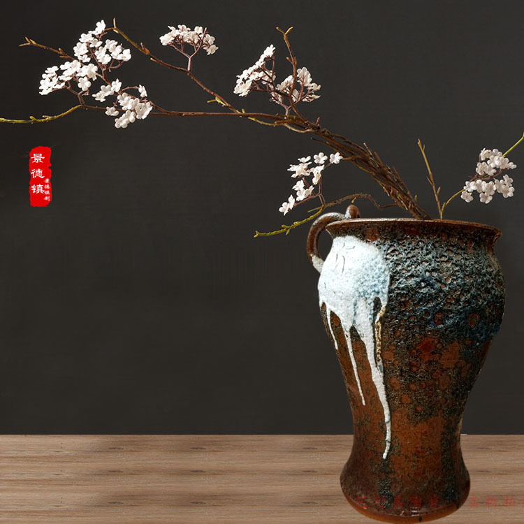 手工粗陶大陶罐坛子复古花器 插花花瓶景德镇陶瓷陶艺装饰摆件