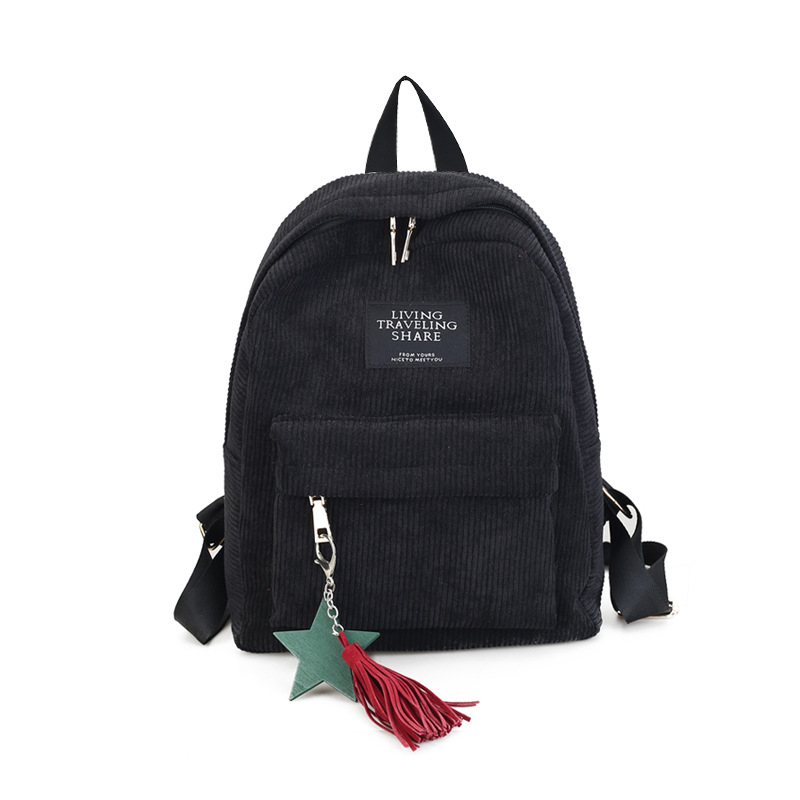 2021 Winter New Canvas Bag Corduroy Ribbon Pendant Korean Style Fashion Backpack Girls' Student Schoolbag