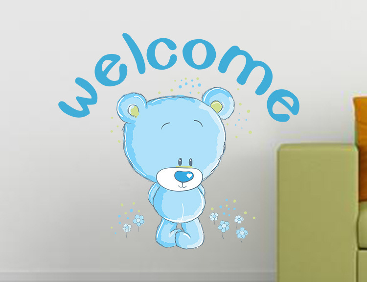 【mt1233】新款可爱小熊墙贴 welcome客厅走廊装饰可移除壁画