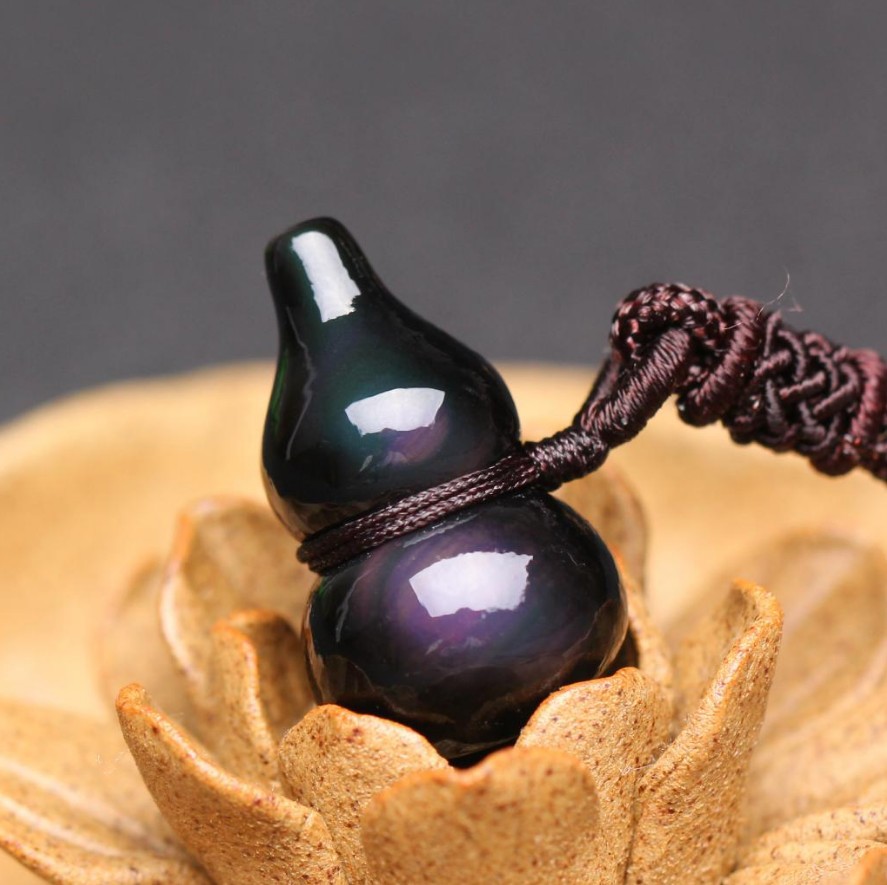 黑曜石吊坠 彩虹眼黑曜石葫芦 情侣款民族风项链福禄葫芦