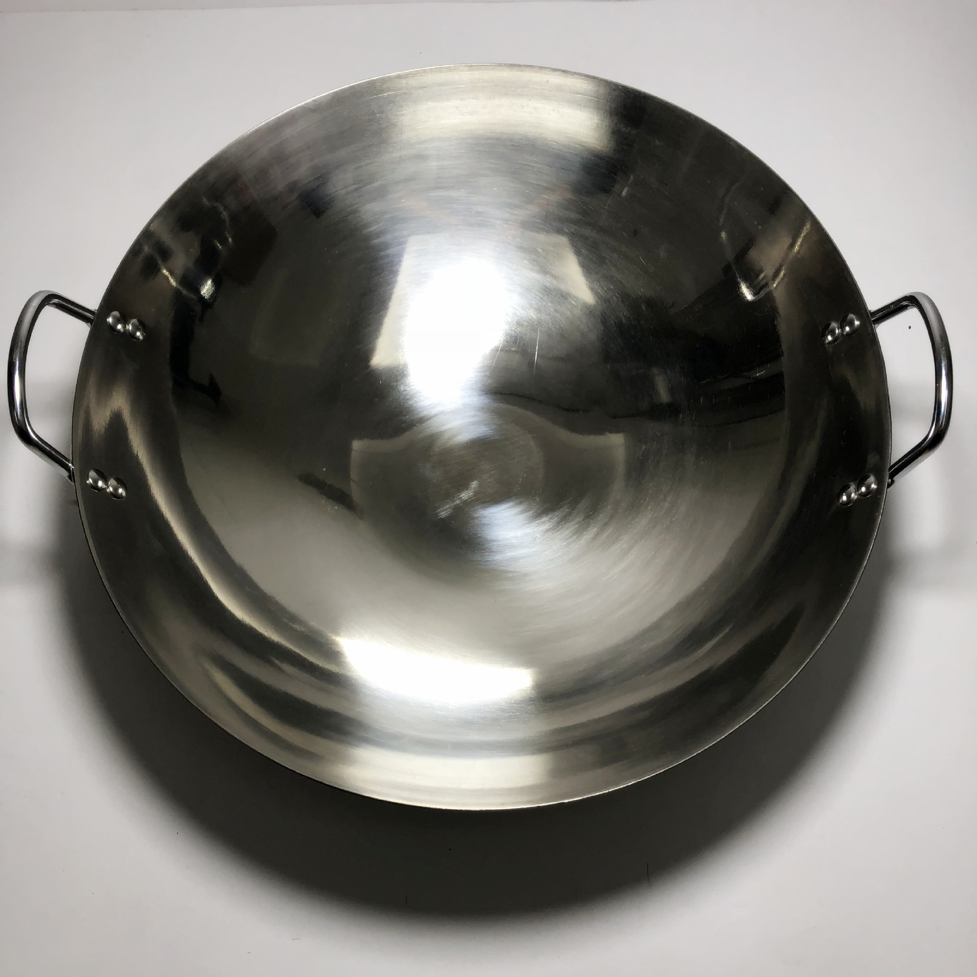 不锈钢双耳炒锅加厚大炒锅无涂层大锅圆底炒锅家用炒锅工厂大锅