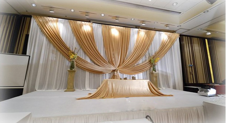 新款婚庆热卖背景纱幔成品香槟色婚礼舞台装饰结婚用品布置布幔