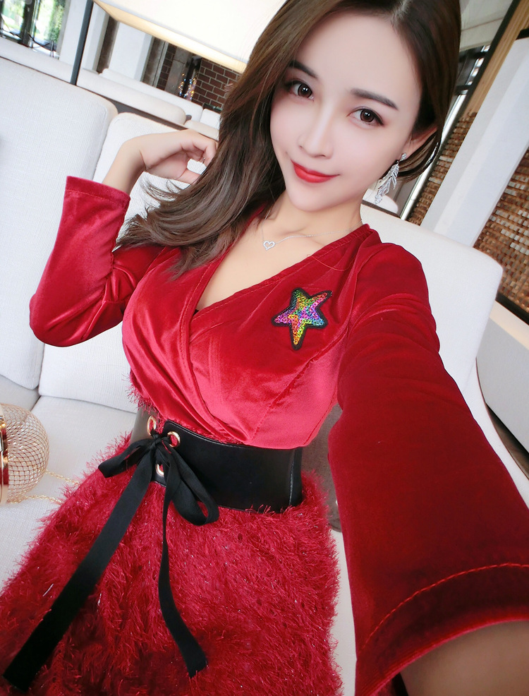 面料:韩国绒 送腰带 m:胸围86 腰围66 裙长78 袖长57  ※ 以上尺寸为