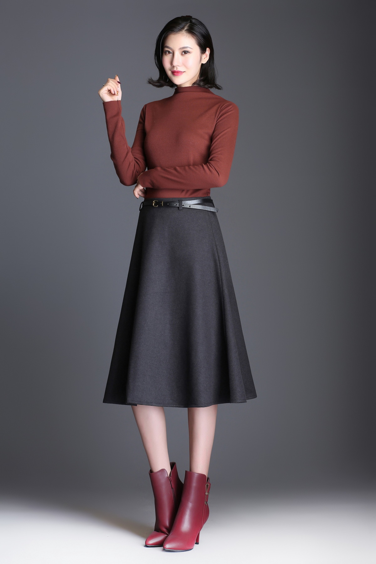 毛呢半身裙女 2018秋冬季新品爆款 女式休闲a子裙高腰百搭中长裙