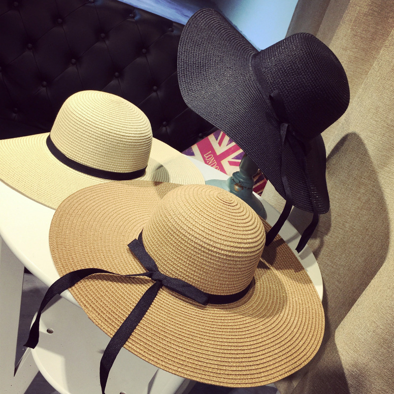 时尚帽子女夏季新款海滩遮阳帽可折叠沙滩出游度假草帽韩版大沿帽