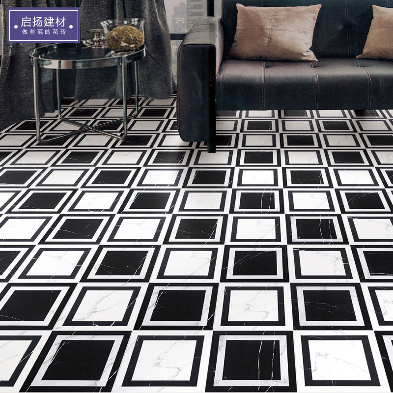 西班牙黑白几何拼花厨房瓷砖餐厅酒店门店墙砖ktv拼图地砖花砖200