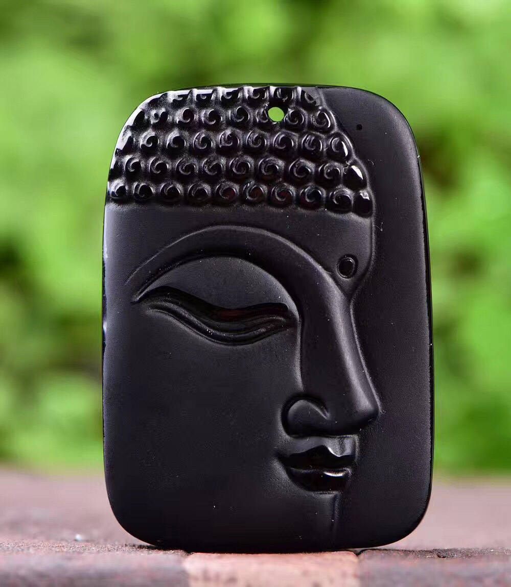 厂家直销 天然黑曜石释迦摩尼半脸佛头吊坠 乌金黑曜石磨砂侧面佛