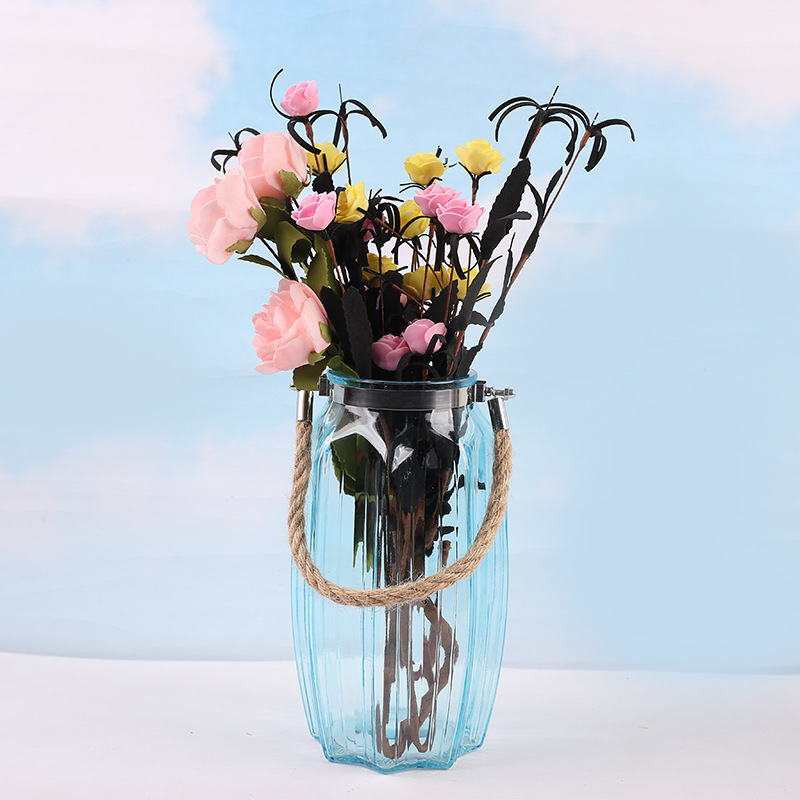 彩色玻璃花瓶现代简约透明玻璃花器创意家居摆件文艺清新插花水培