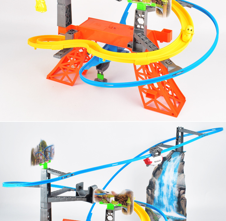 新品儿童益智拼装轨道车玩具电动缆车多层轨道玩具 地摊玩具批发