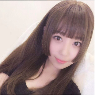 三刀齐刘海厚刘海假刘海带鬓角齐刘海齐鬓角三刀切平刘海甜美可爱