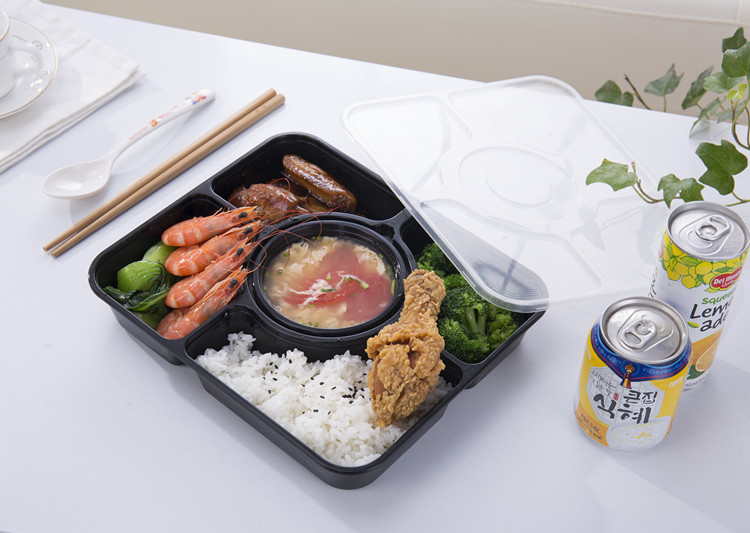 一次性4格外卖餐盒5格独立密封塑料饭盒 加厚带汤碗快餐盒
