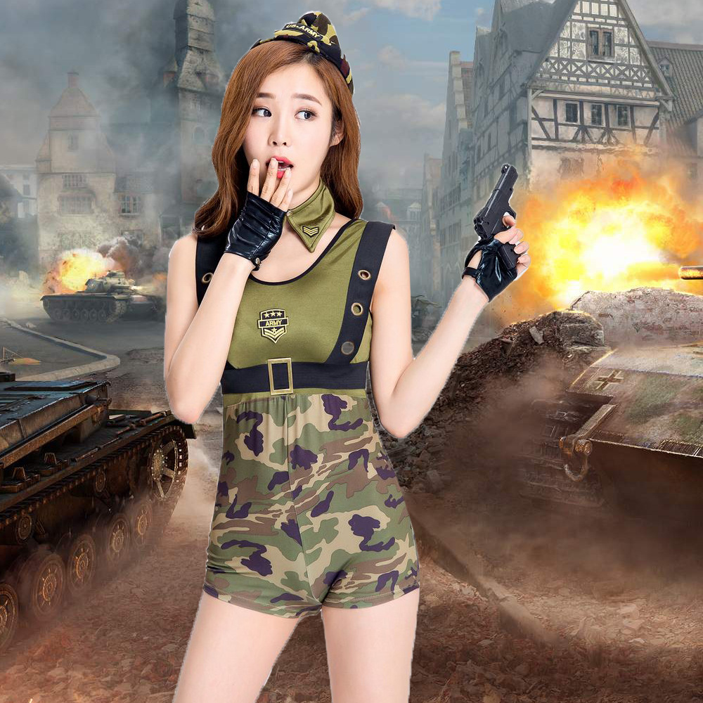夜店迷彩女特务制服诱惑cosplay万圣节女军官游戏服连体装演出服