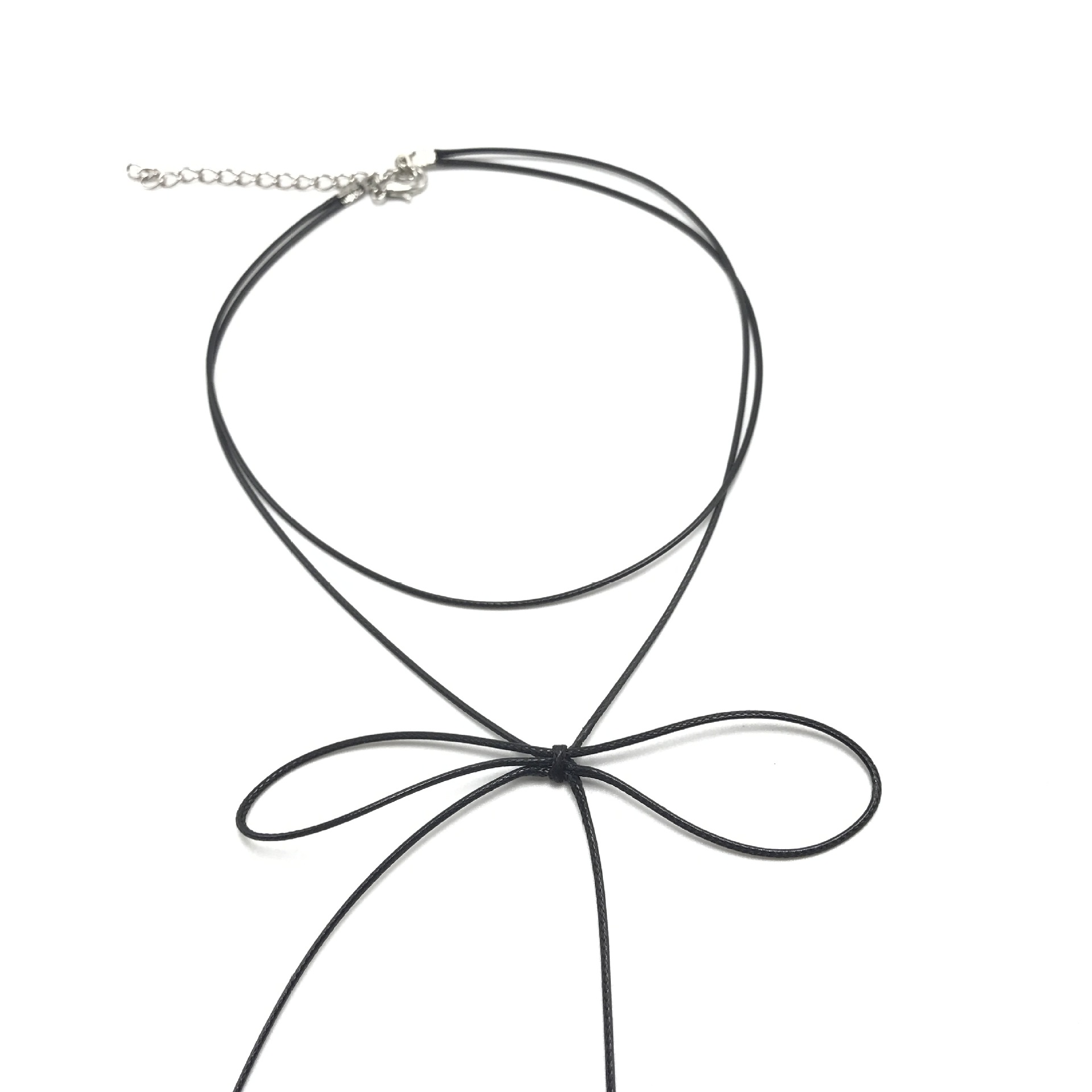 日系原宿手作韩国少女时代黄美英双层蝴蝶结蜡皮绳颈链项链锁骨链