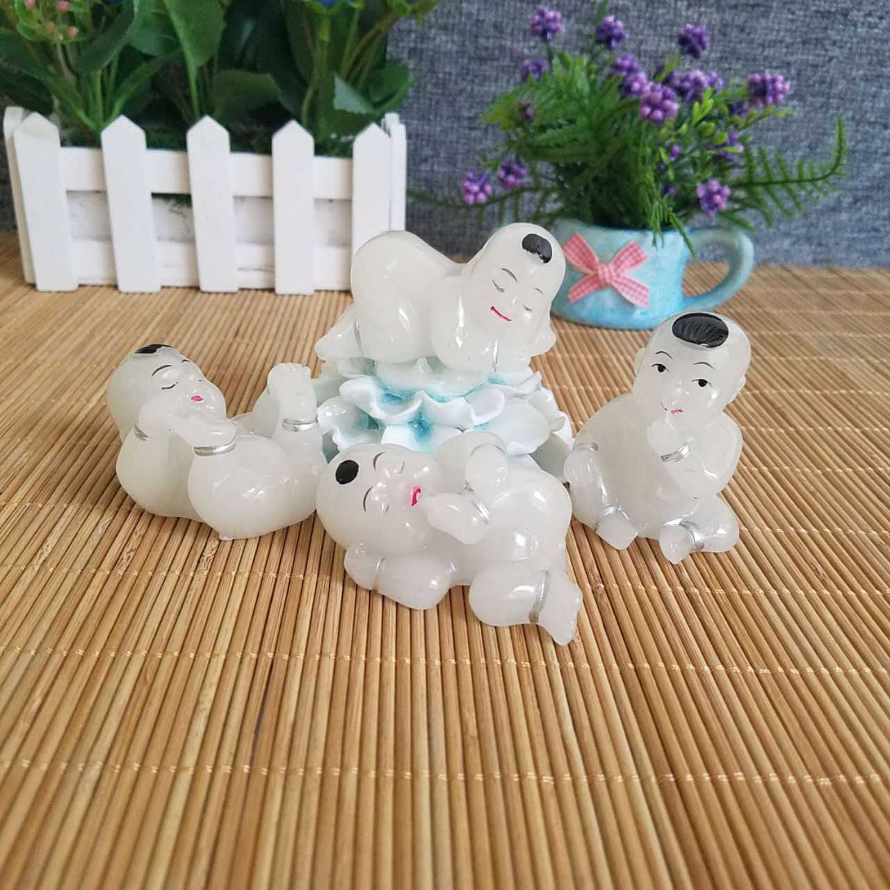 厂家直销四个吉祥娃夜光娃招财娃四喜娃家居树脂摆件生日小礼物