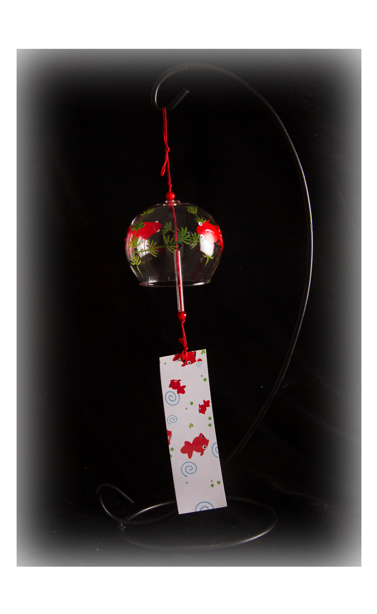 红金鱼风铃江户时期手工吹制玻璃工艺品彩绘油漆画 日式门饰挂件