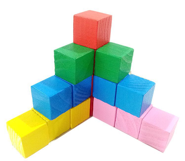 木制正方形彩色积木小学数学教具正方体方块幼儿早教立方体2cm