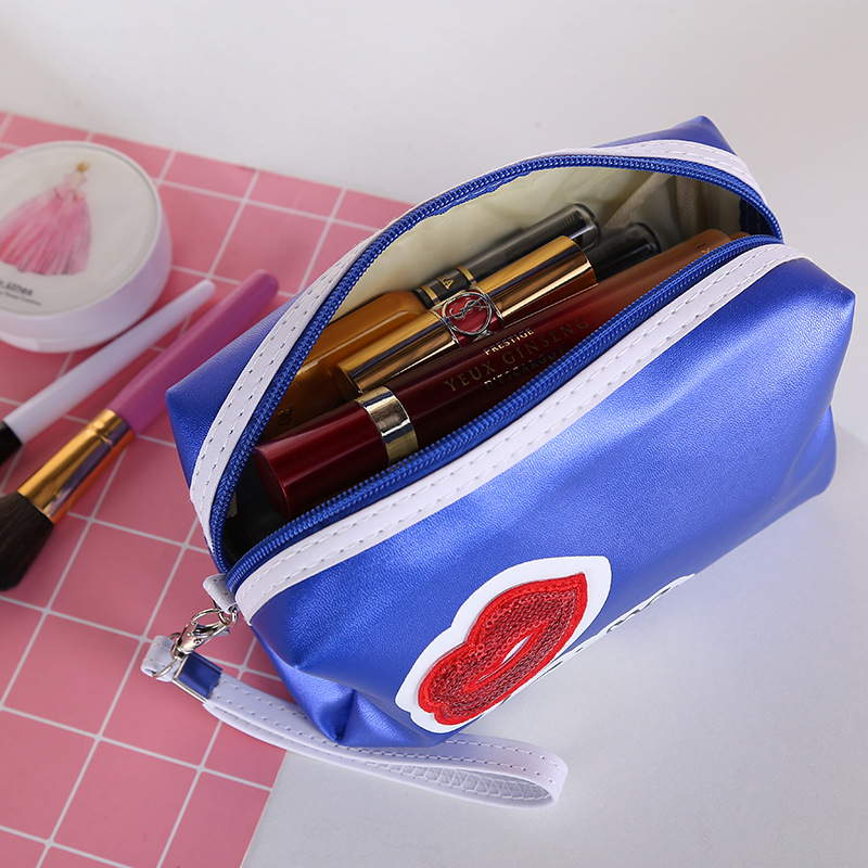 New European and American Style Women's Cosmetic Bag Pu Polyester Wash Bag Portable Cosmetics Storage Bag