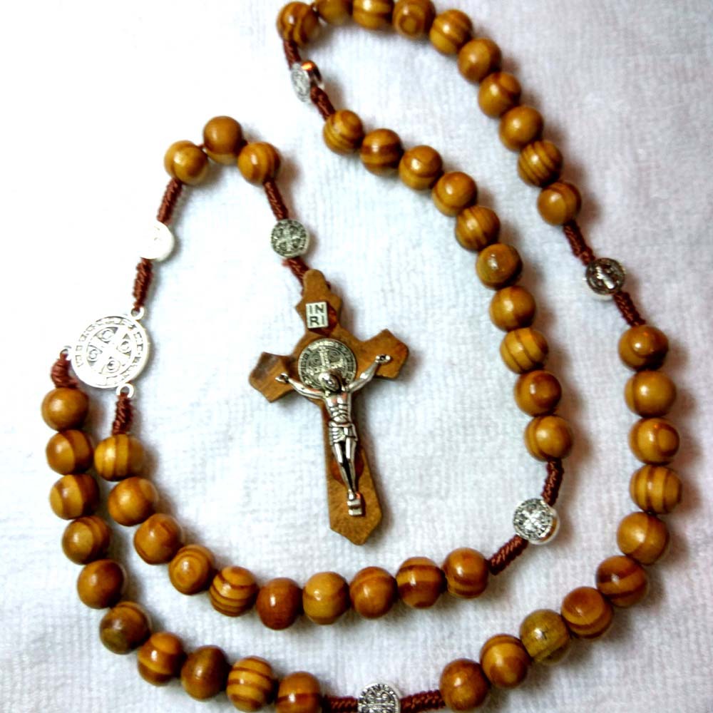 厂家供应天主教念珠项链木珠手工编制十字架宗教耶稣饰品项链定制