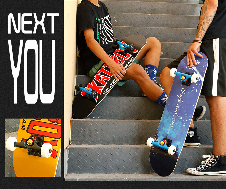 跨境专供skate滑板男女公路刷街双翘动作板青少年初学专用板四轮