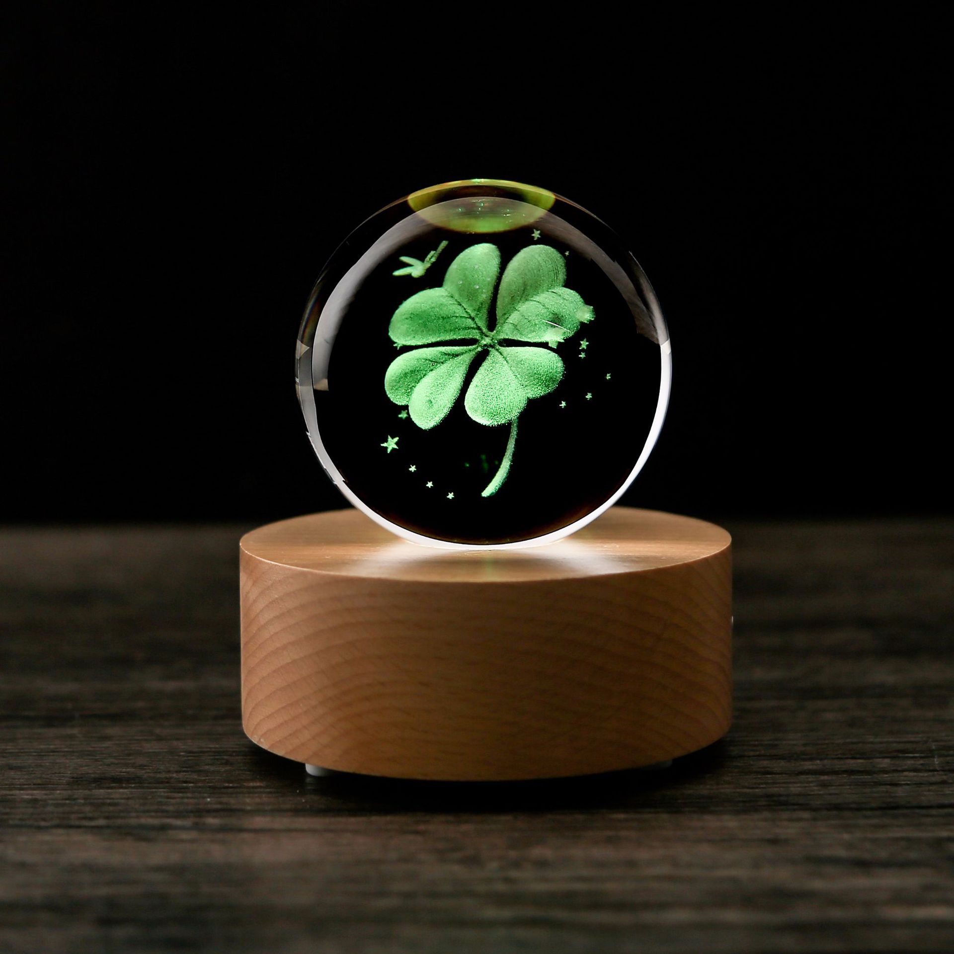实木led灯座无线蓝牙音箱 创意水晶球音乐盒工艺品情人节生日礼物