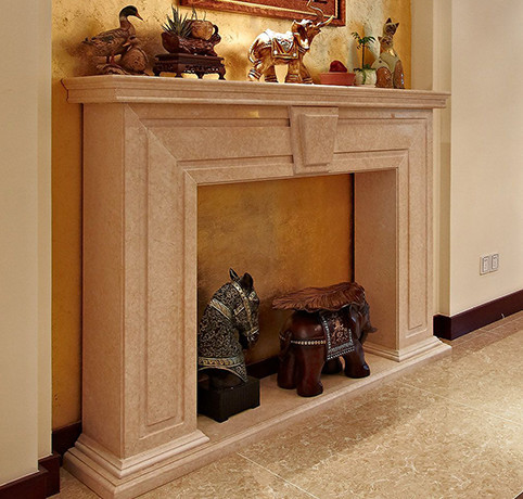 大理石壁炉架 埃及米黄石雕壁炉架 简约石材雕花壁炉架