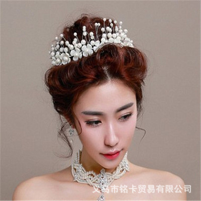 韩式新娘简约珍珠手工串珠发箍头饰结婚盘发造型美饰婚纱项链配饰