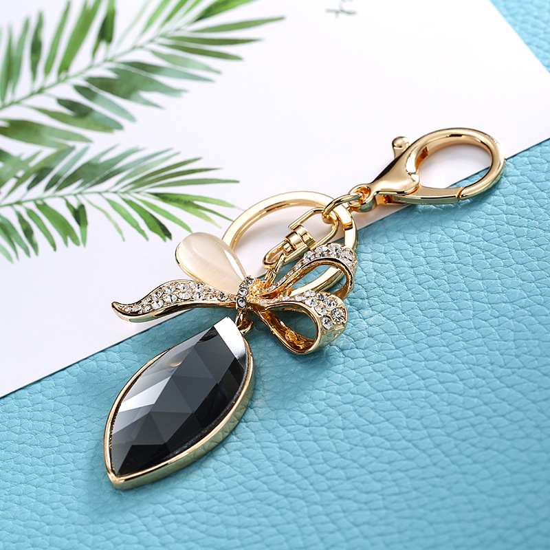 Korean Style New Zinc Alloy Diamond Bow Key Chain Opal Crystal Pendant Elegant Girl Suitcase Ornaments