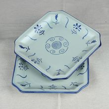 宝丰陶瓷工厂直销碗盘碟 中式方形饭菜陶瓷盘子 手绘青瓷八角盘
