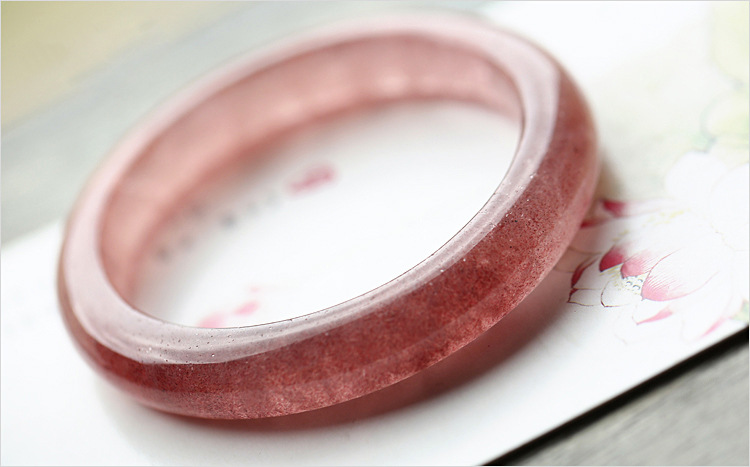 天然草莓晶手镯 天然水晶镯子金草莓晶手环情人节礼品