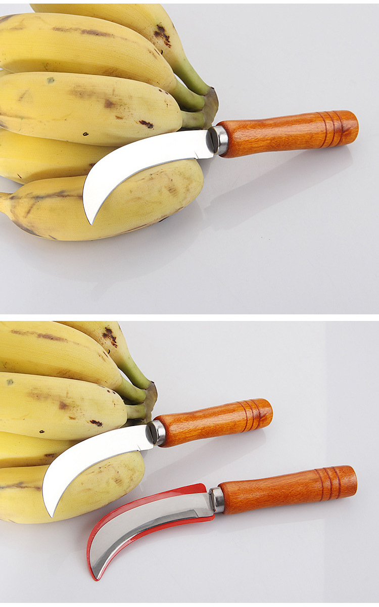 不锈钢水果刀菠萝刀 木柄香蕉小弯刀多功能菠萝削皮器割菜刀